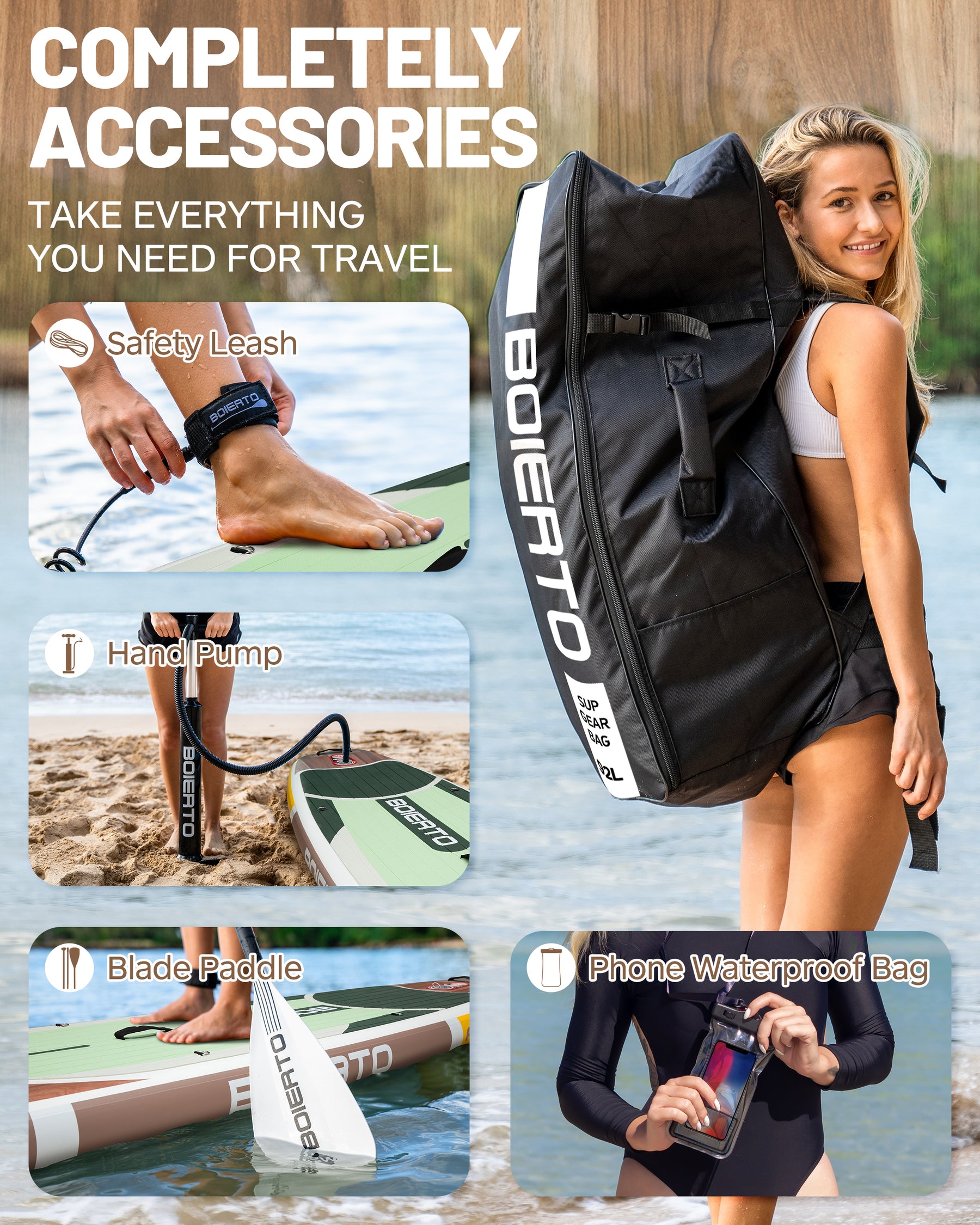 Inflatable Stand Up Paddle Board 11'*33" Extra Wide Paddle Boards for Adults, SUP with Premium Accessories & Nylon Backpack, Adjustable Paddle, Hand Pump, Bottom Fin, Leash
