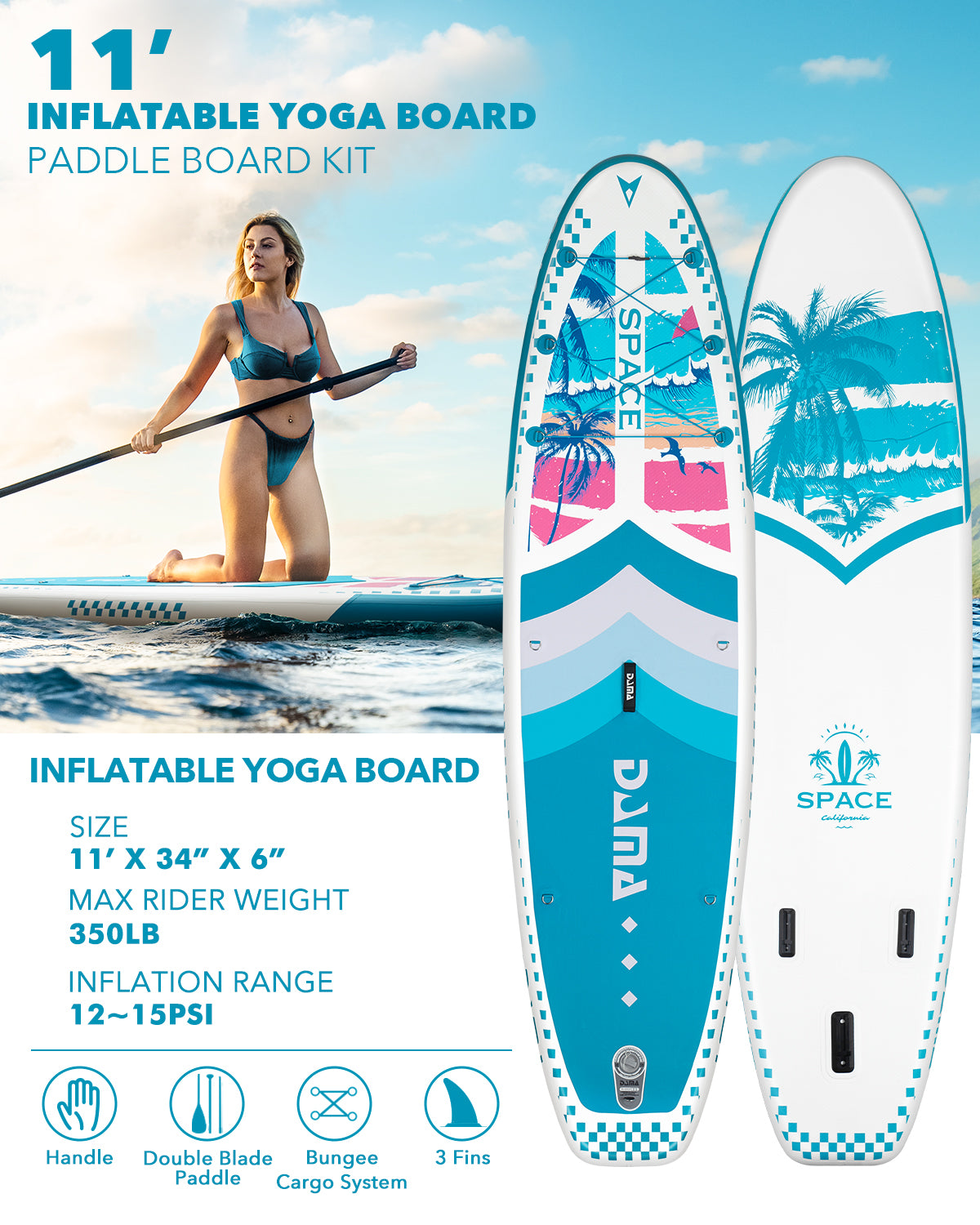DAMA 11'*34"*6" Inflatable Paddle Board, Paddle Boards for Adults,Sup,Lightweight and Durable, Easy to Inflate, Versatile in Style, Fully Functional, Equipped w/High Grade Accessories.