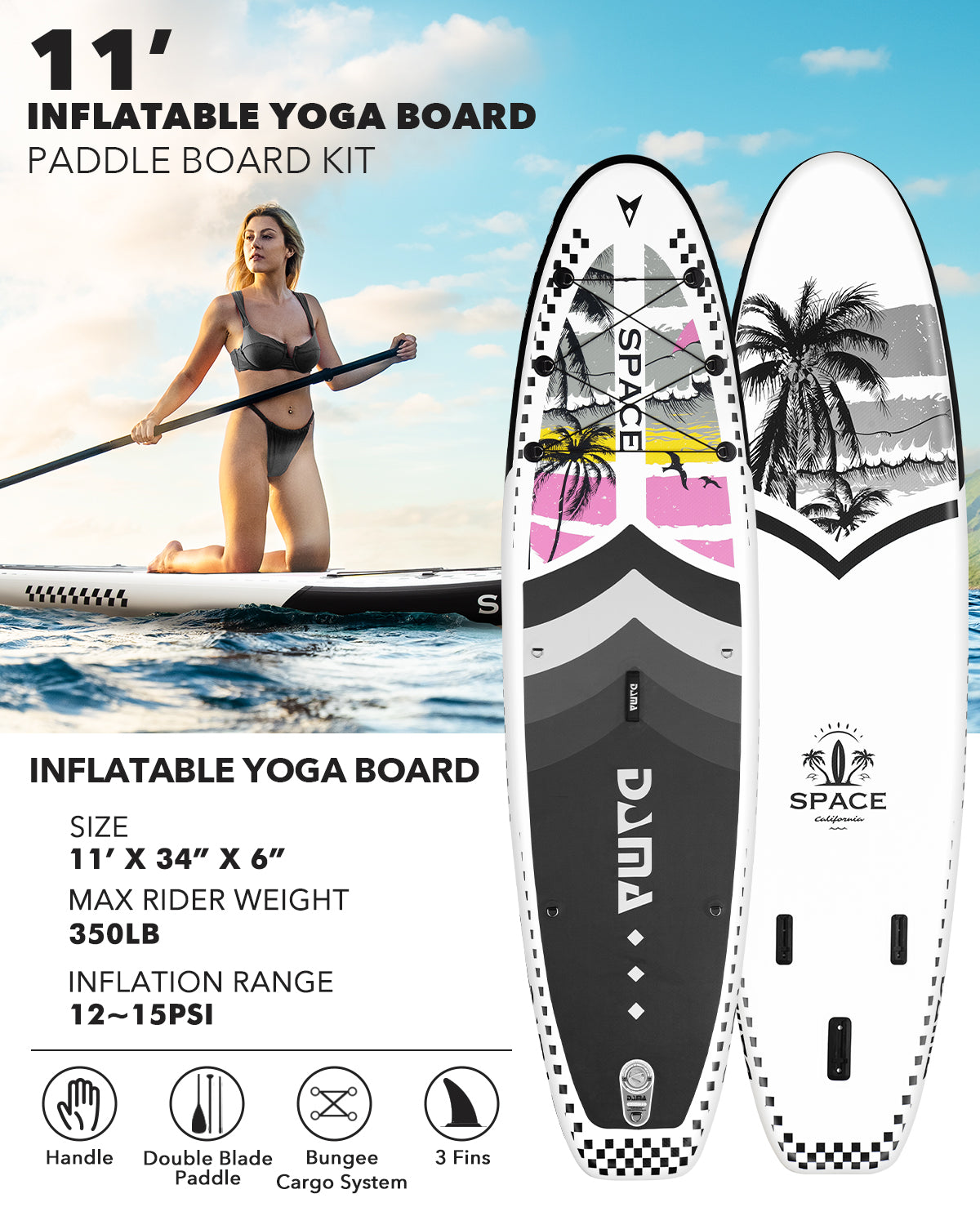 DAMA 11'*34"*6" Inflatable Paddle Board, Paddle Boards for Adults,Sup,Lightweight and Durable, Easy to Inflate, Versatile in Style, Fully Functional, Equipped w/High Grade Accessories.