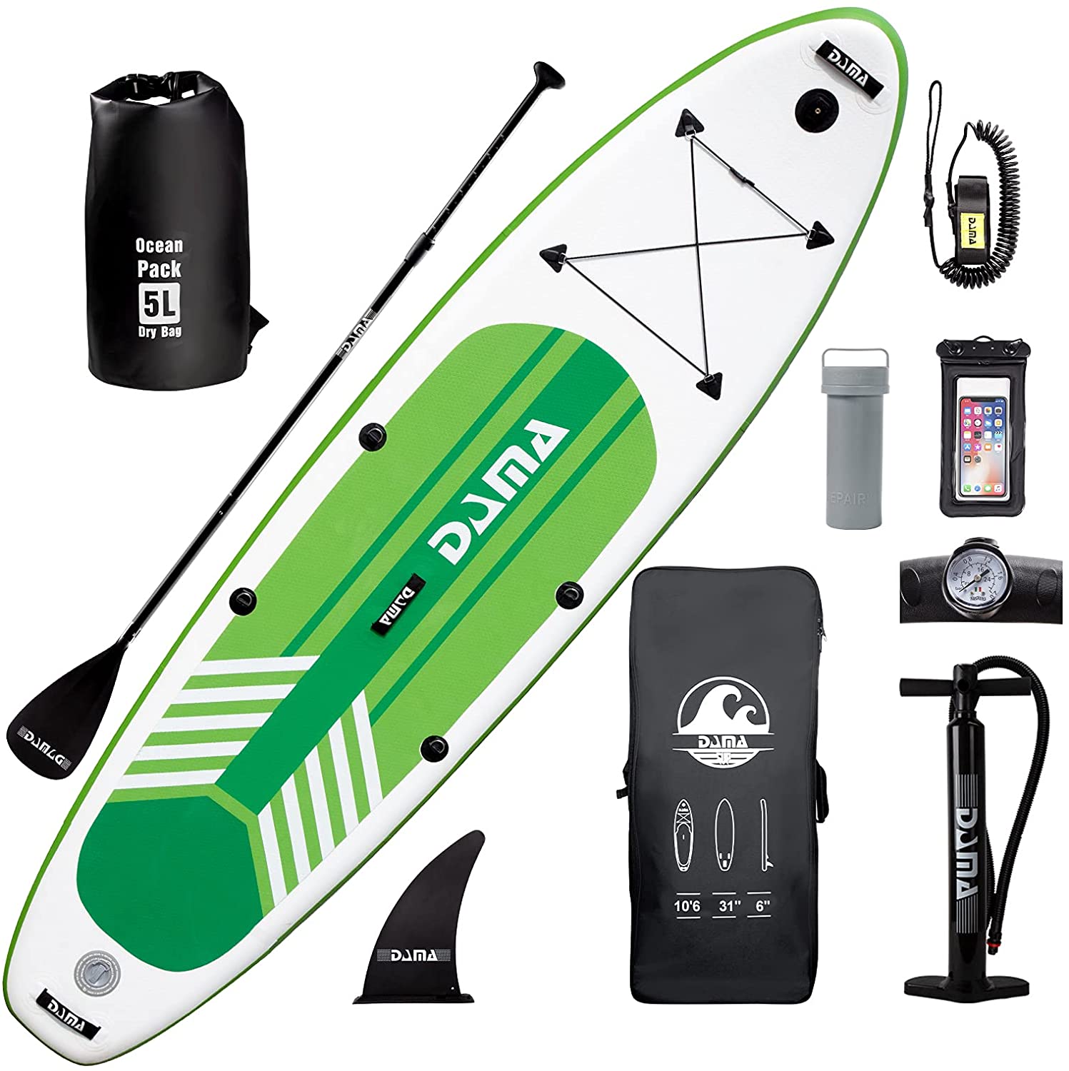 DAMA Inflatable Stand Up Paddle Boards, 10'6“×31"×6" Ultra-Light, Camera Mount, Adjustable Paddle, Pump, ISUP Travel Backpack, Waterproof Bag