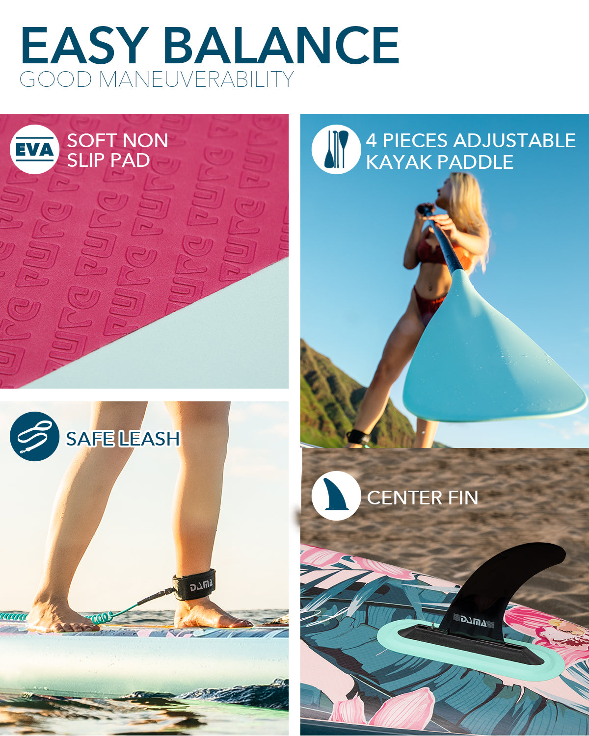 DAMA Stand Up Paddle Boards 10'6"*32"*6" Drop Stitch Inflatable Board Sup Boards Classic Flower W/Camera Mount, Pump, for Surfing, Travling, Yoga