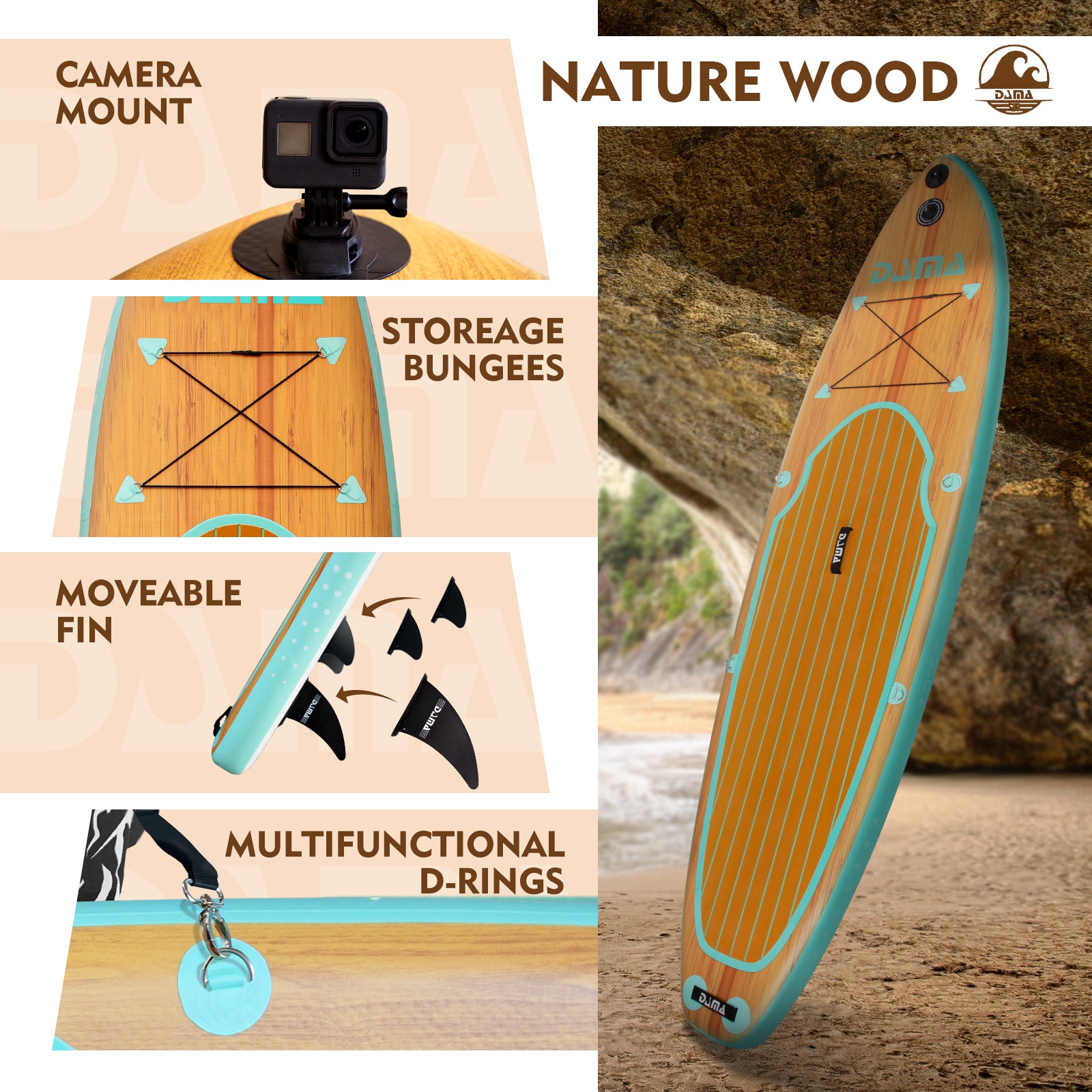 DAMA 9'6"/10'6"/11' Stand Up Paddle Board, Yoga Board, Camera Seat, Floating Paddle, Pump, Board Carrier, Waterproof Bag, Drop Stitch, Traveling Board