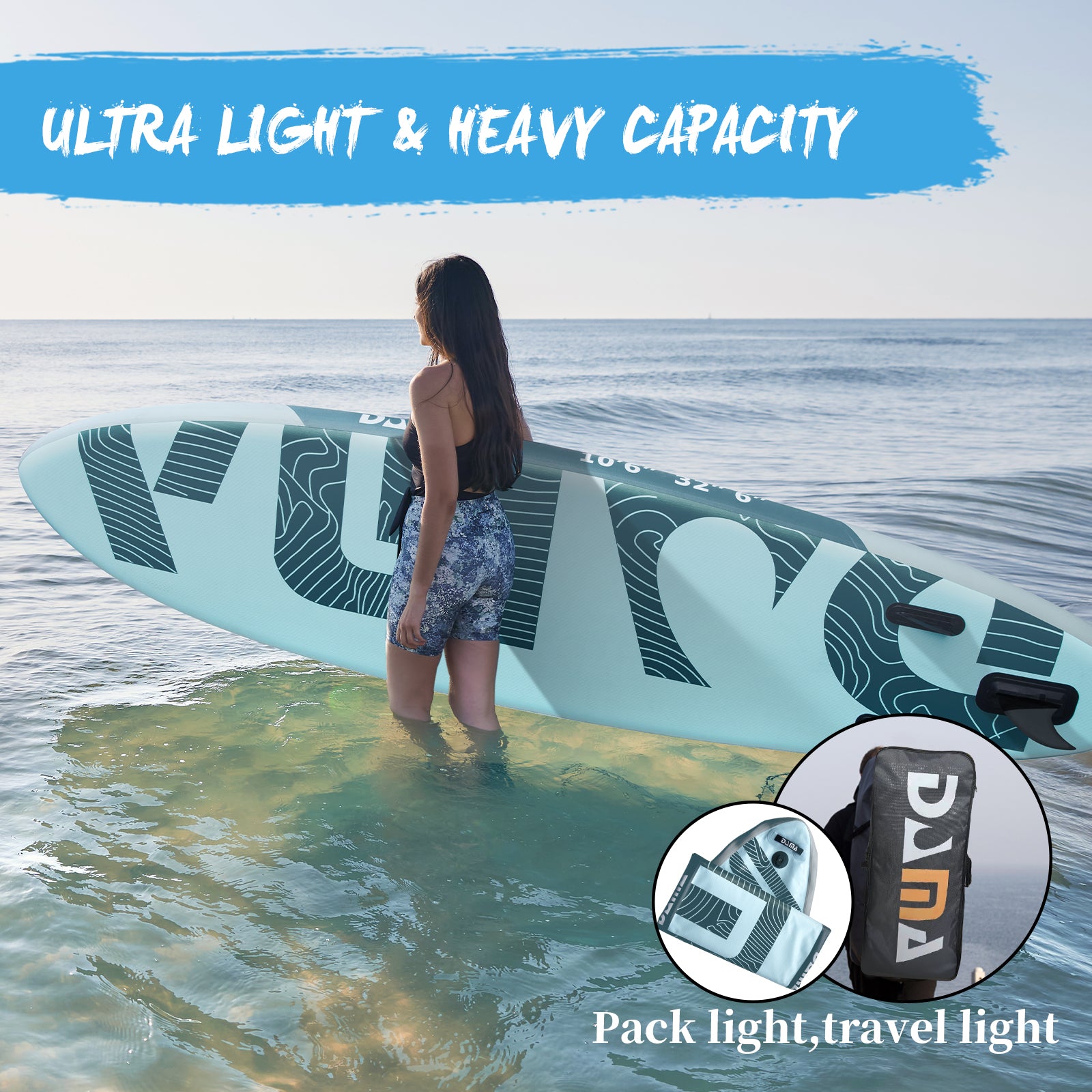 DAMA 10'6"x32"x6" Premium Inflatable Paddle Board with Durable SUP Accessories, Wide Stance, Surf Control, Non-Slip Deck, Paddle and Pump