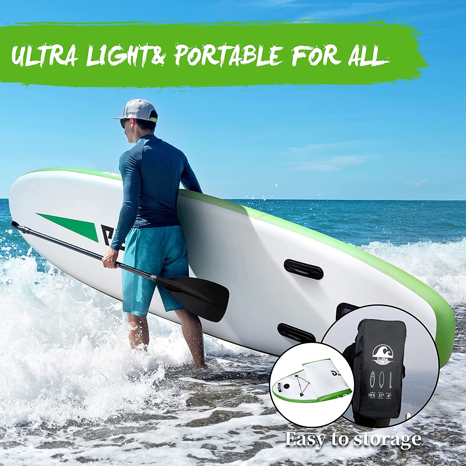 DAMA Inflatable Stand Up Paddle Boards, 10'6“×31"×6" Ultra-Light, Camera Mount, Adjustable Paddle, Pump, ISUP Travel Backpack, Waterproof Bag