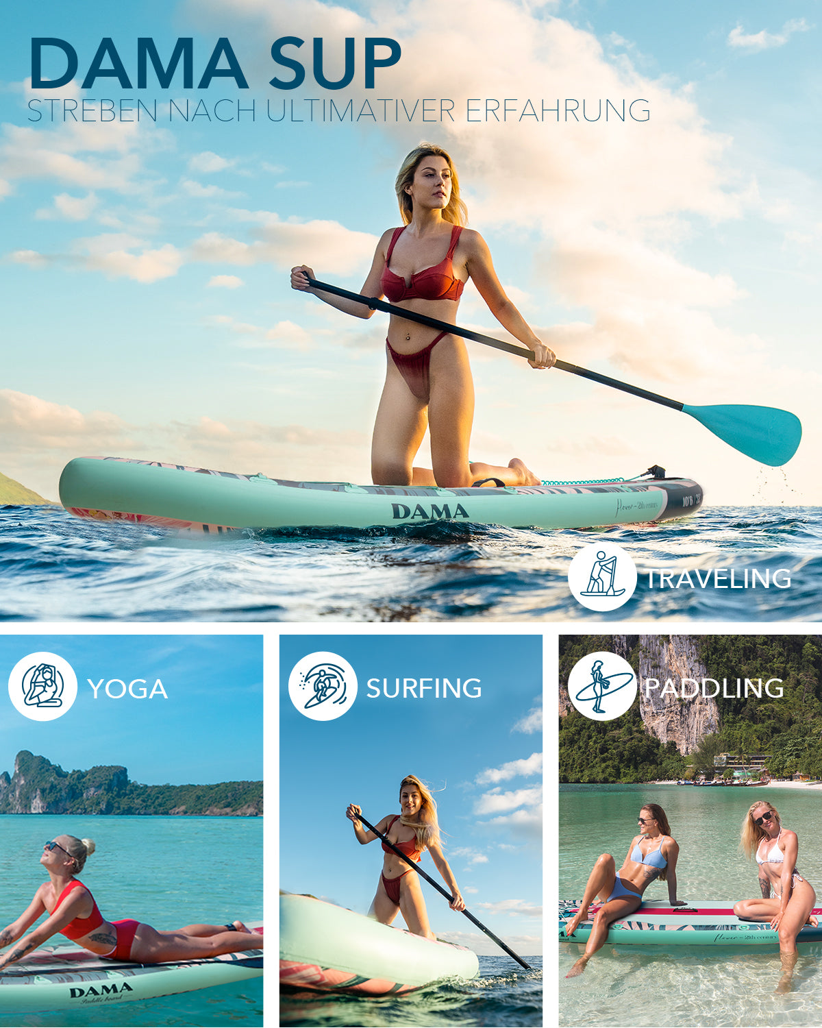 DAMA Stand Up Paddle Boards 10'6"*32"*6" Drop Stitch Inflatable Board Sup Boards Classic Flower W/Camera Mount, Pump, for Surfing, Travling, Yoga