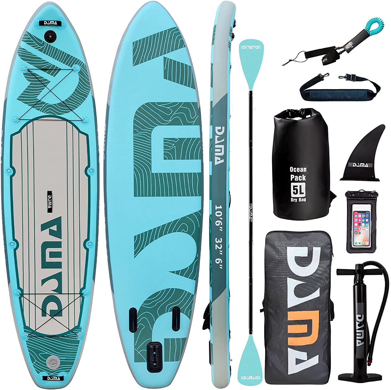 DAMA 10'6"x32"x6" Premium Inflatable Paddle Board with Durable SUP Accessories, Wide Stance, Surf Control, Non-Slip Deck, Paddle and Pump