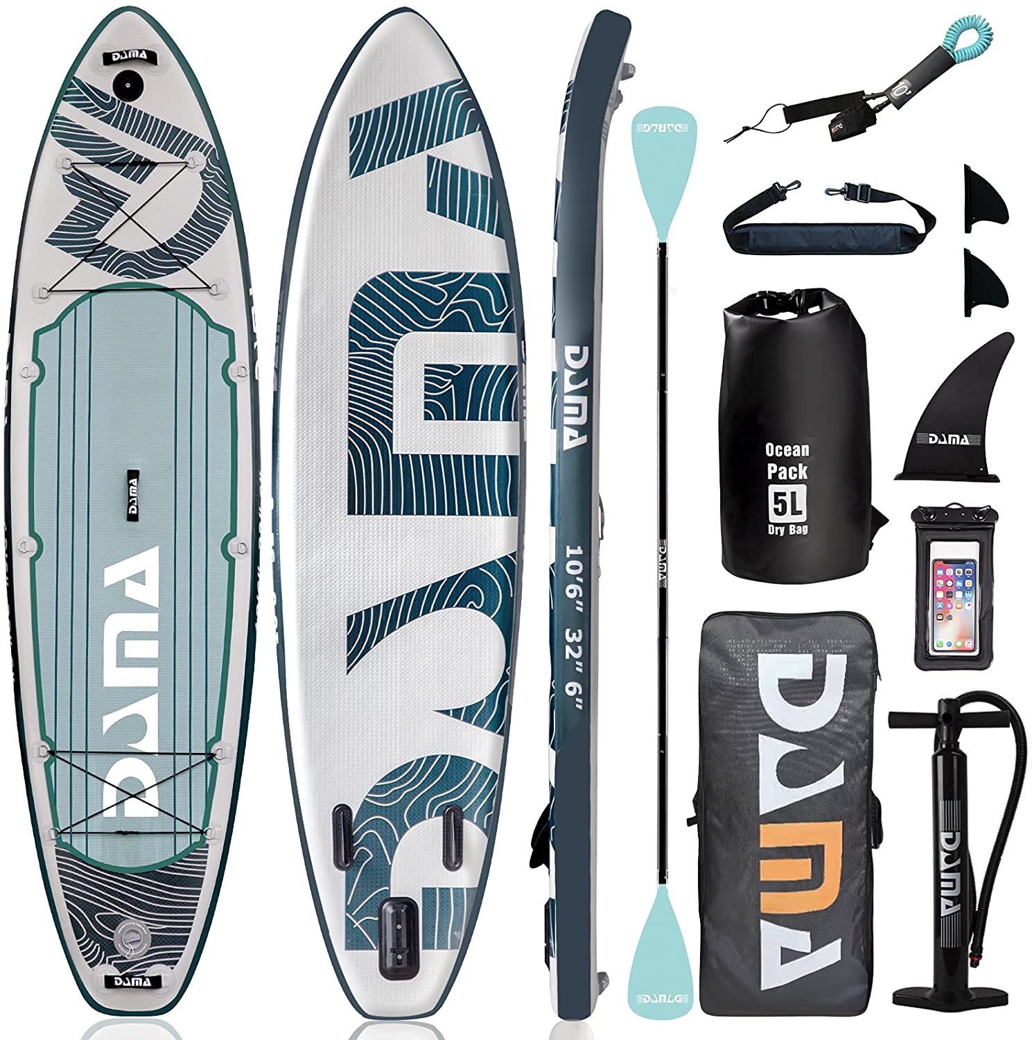 DAMA 10'6"x32"x6" Premium Inflatable Paddle Board with Durable SUP Accessories, Wide Stance, Surf Control, Non-Slip Deck, Paddle and Pump