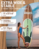 Inflatable Stand Up Paddle Board 11'*33" Extra Wide Paddle Boards for Adults, SUP with Premium Accessories & Nylon Backpack, Adjustable Paddle, Hand Pump, Bottom Fin, Leash