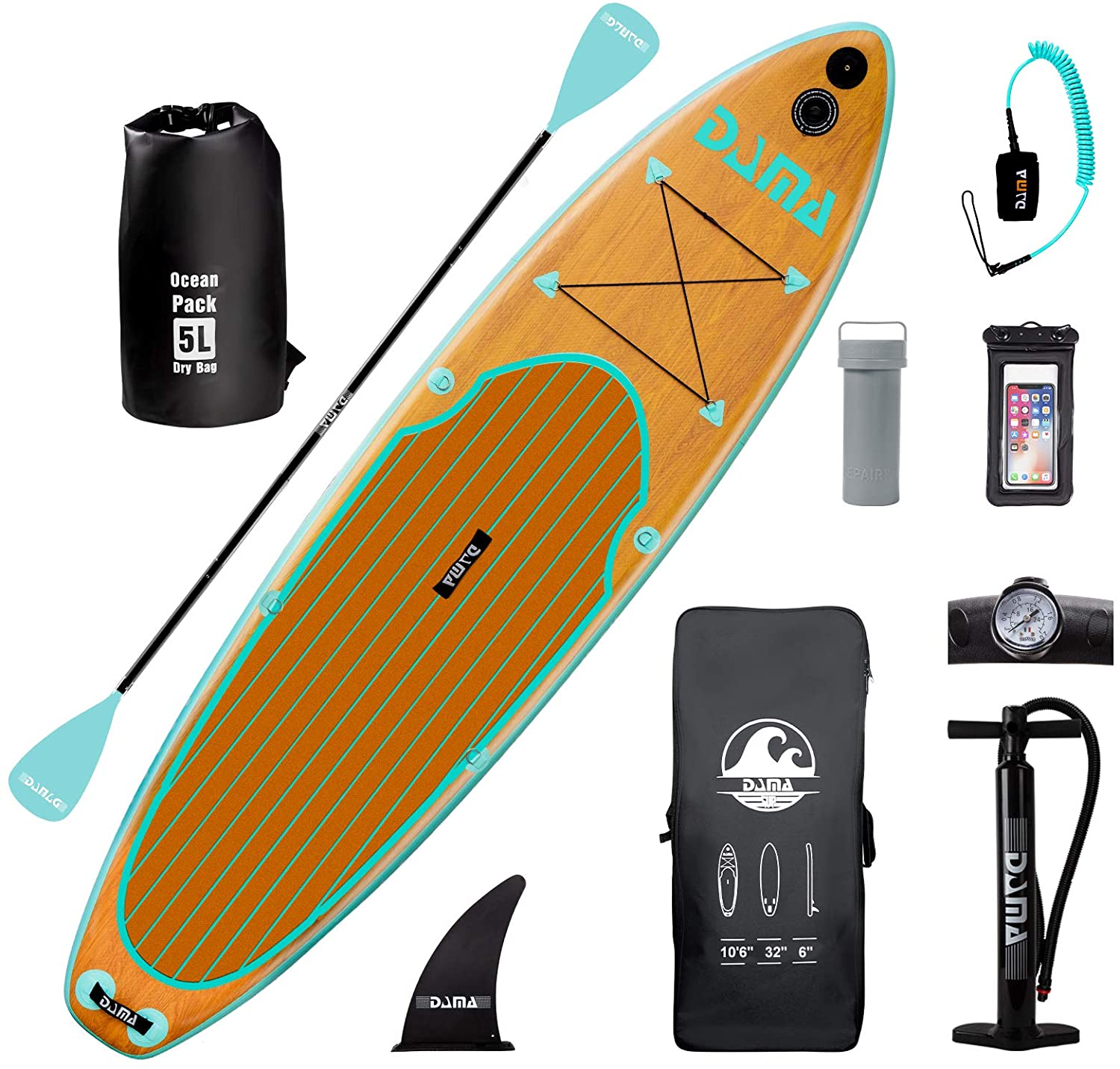 DAMA 9'6"/10'6"/11' Stand Up Paddle Board, Yoga Board, Camera Seat, Floating Paddle, Pump, Board Carrier, Waterproof Bag, Drop Stitch, Traveling Board