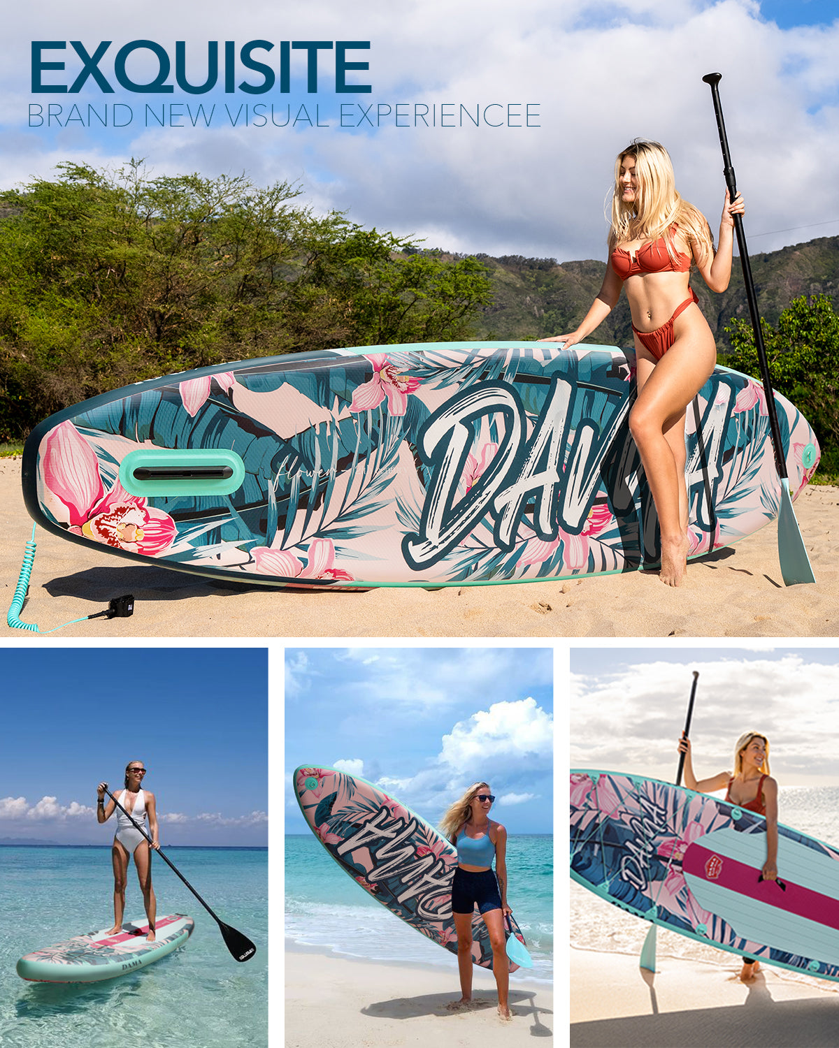DAMA Stand Up Paddle Boards 10'6"*32"*6" Drop Stitch Inflatable Board Sup Boards Classic Flower W/Camera Mount, Pump, for Surfing, Travling, Yoga