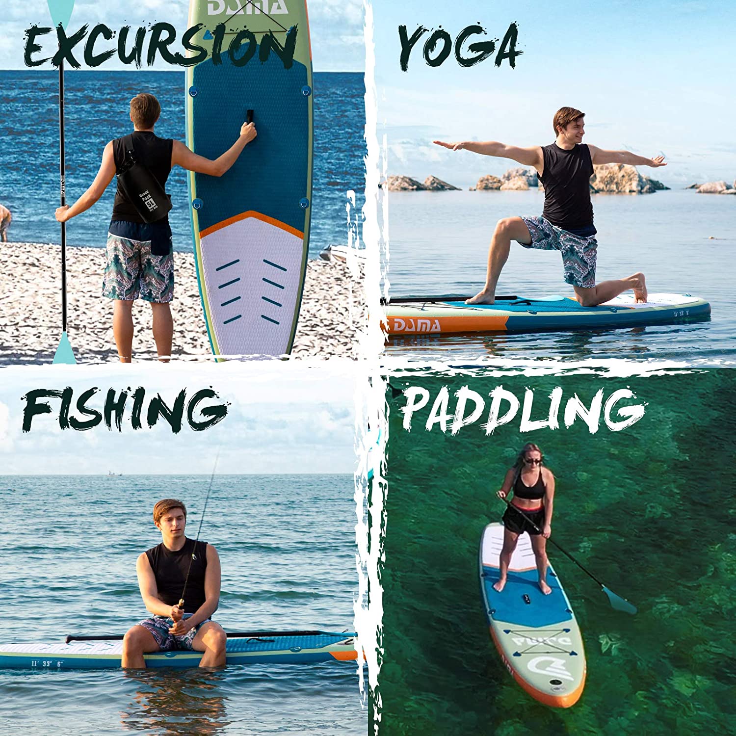 DAMA Inflatable Stand Up Paddle Board, Dry Bags, Camera Seat, Floating Paddle, Hand Pump, Board Carrier, Durable & Stable for Multiple People